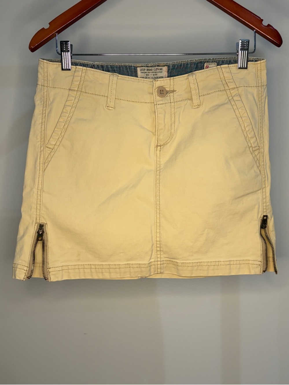 Khaki Cotton Mini Skirt with Side Zippers